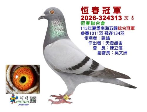 2026年恆春夏季南海五關綜合入賞鴿欣賞